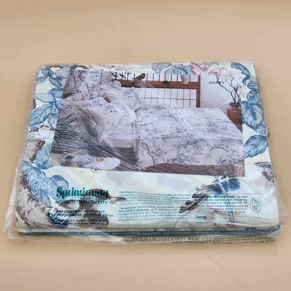 Vintage Springmaid Tranquility Double Flat Bed Sheet Darby Floral NOS NEW